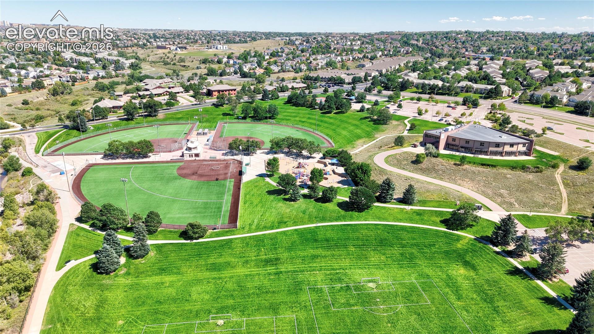 Aerial View of Cottonwood Creek Park across the street from the house