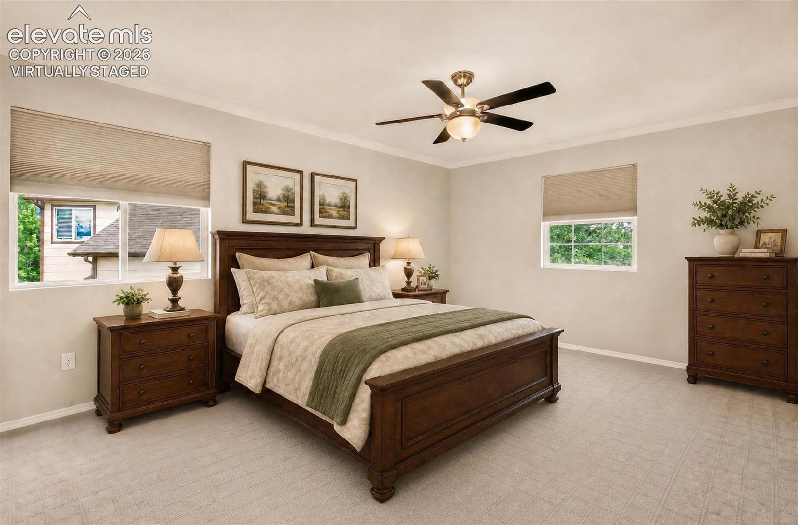 Virtually staged master bedroom 