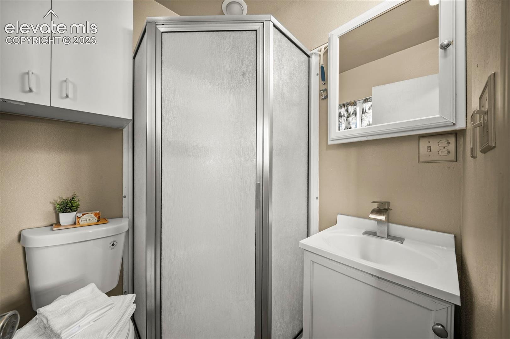 Shower, sink and toilet