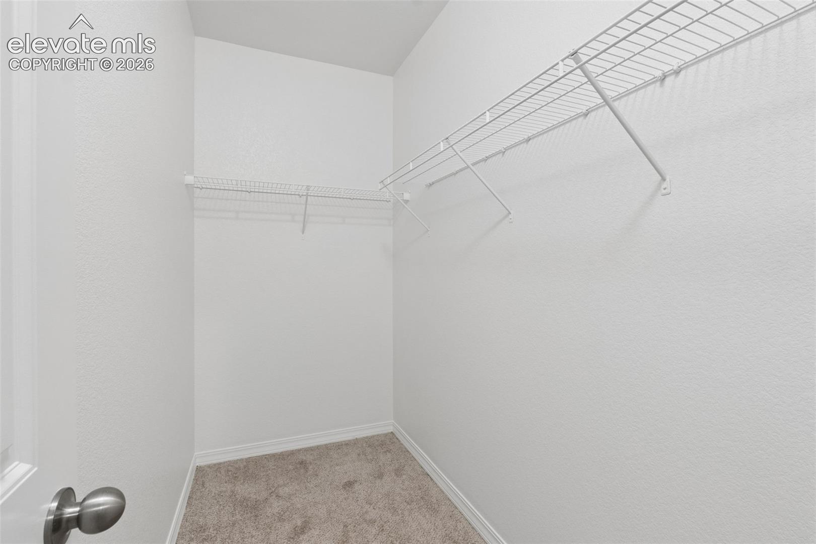 Walk-in closet with wire shelving system and carpet flooring in Bedroom #4