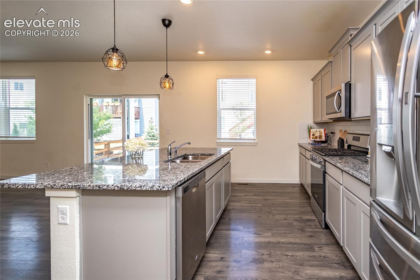 There is ample cabinet and counter space in the kitchen.