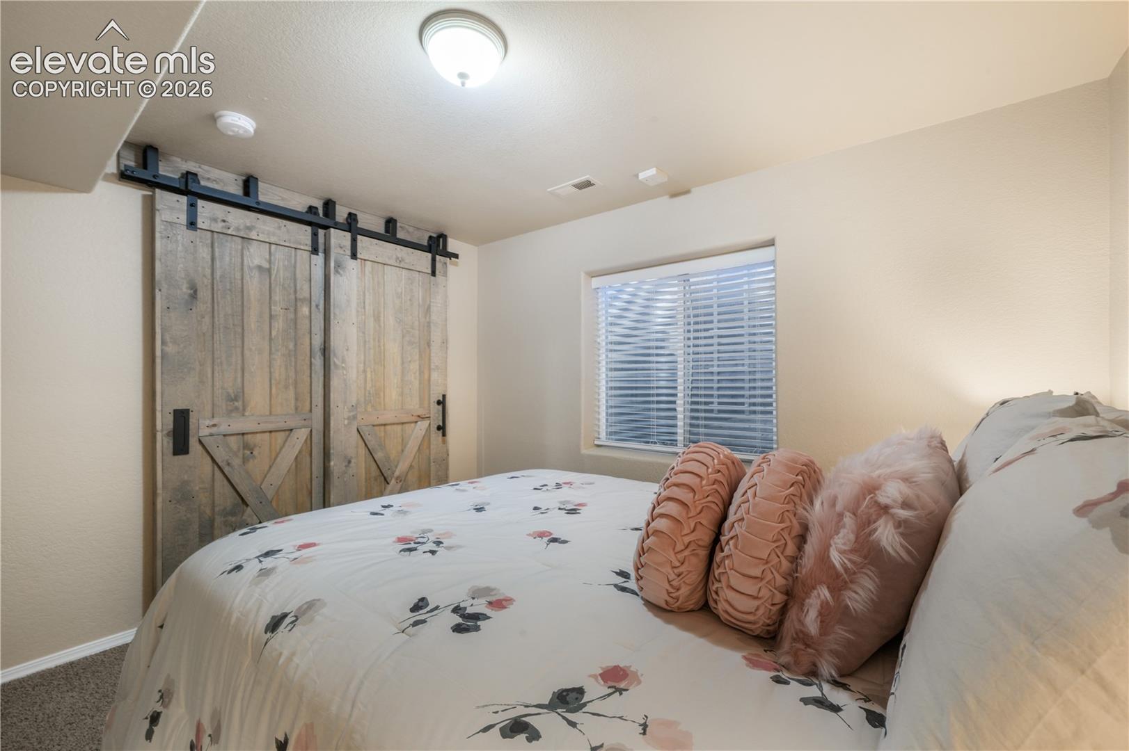 Basement Bedroom with Barn Door connecting to Second Basement Bedroom 