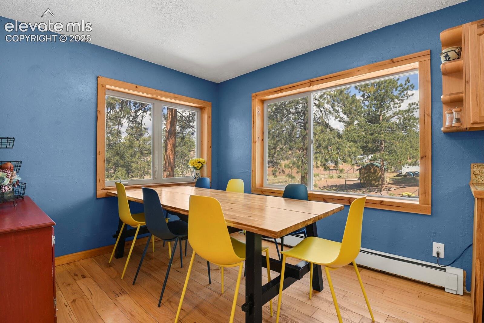 Eat-in kitchen dining area with two corner windows