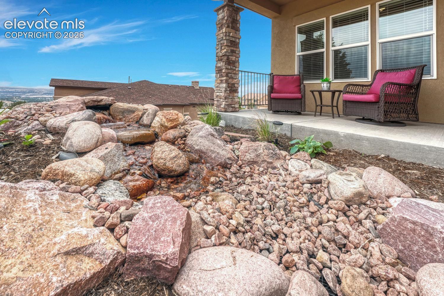 Cascading water feature at the front entry