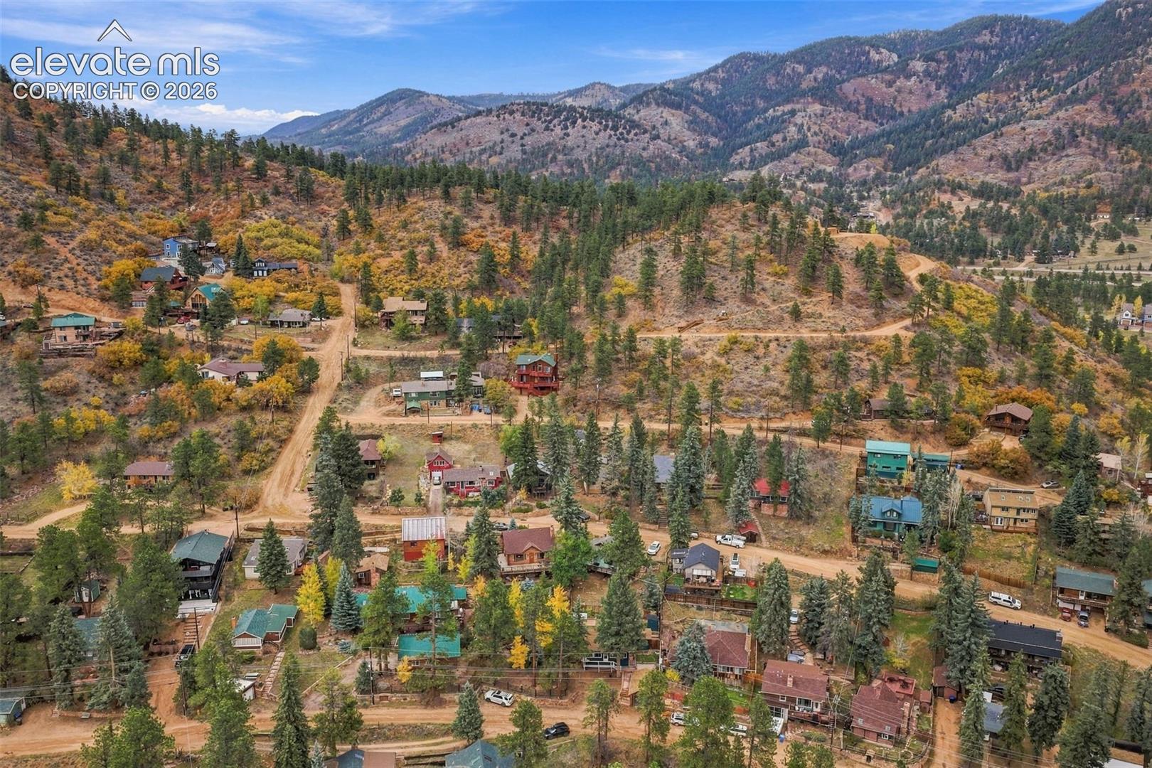 Aerial perspective of Green Mountain Falls.