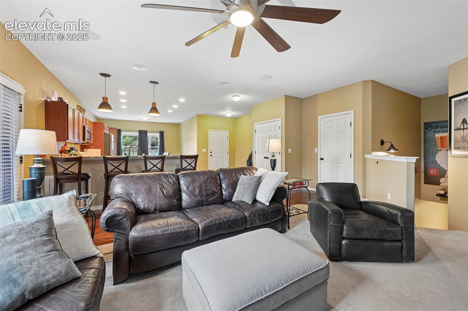 Recessed lighting, ceiling fan, and in-ceiling speakers
