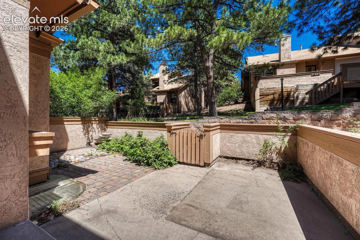 View of courtyard from the front porch.
