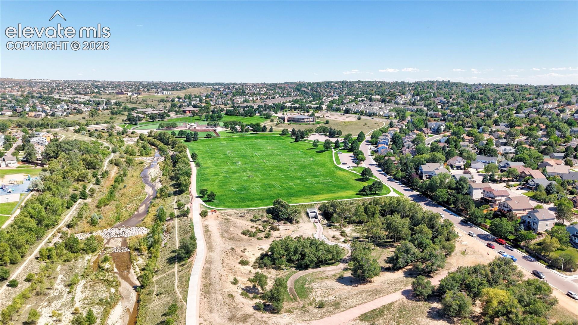 Aerial View of Cottonwood Creek Park across the street from the house
