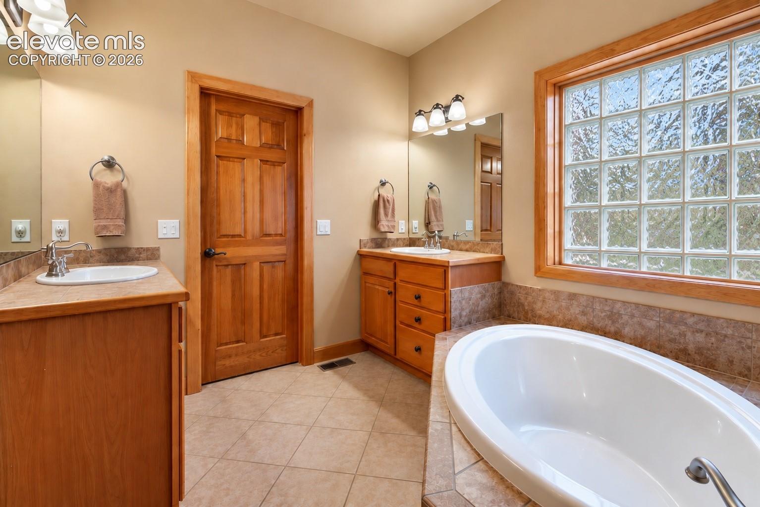Primary Bath with soaking tub. 