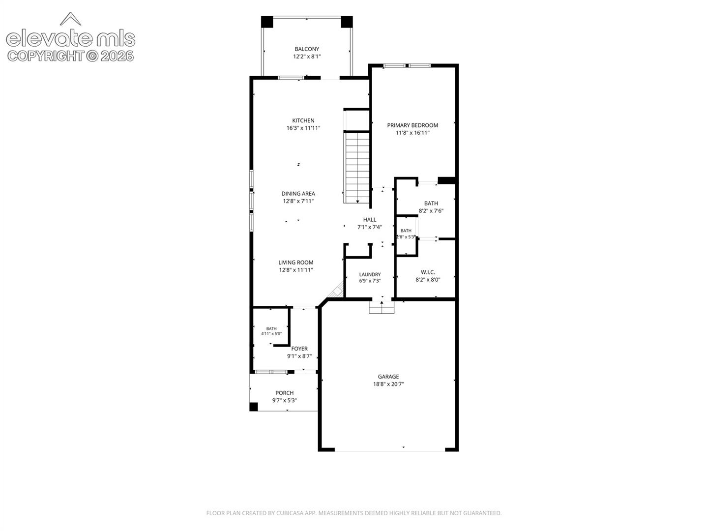 Main-level floor plan highlights the open living design, private primary suite, convenient laundry area, and attached garage.
