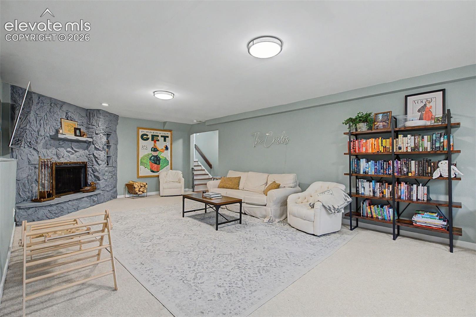 HUGE Basement Rec Room - Wood Burning Fireplace