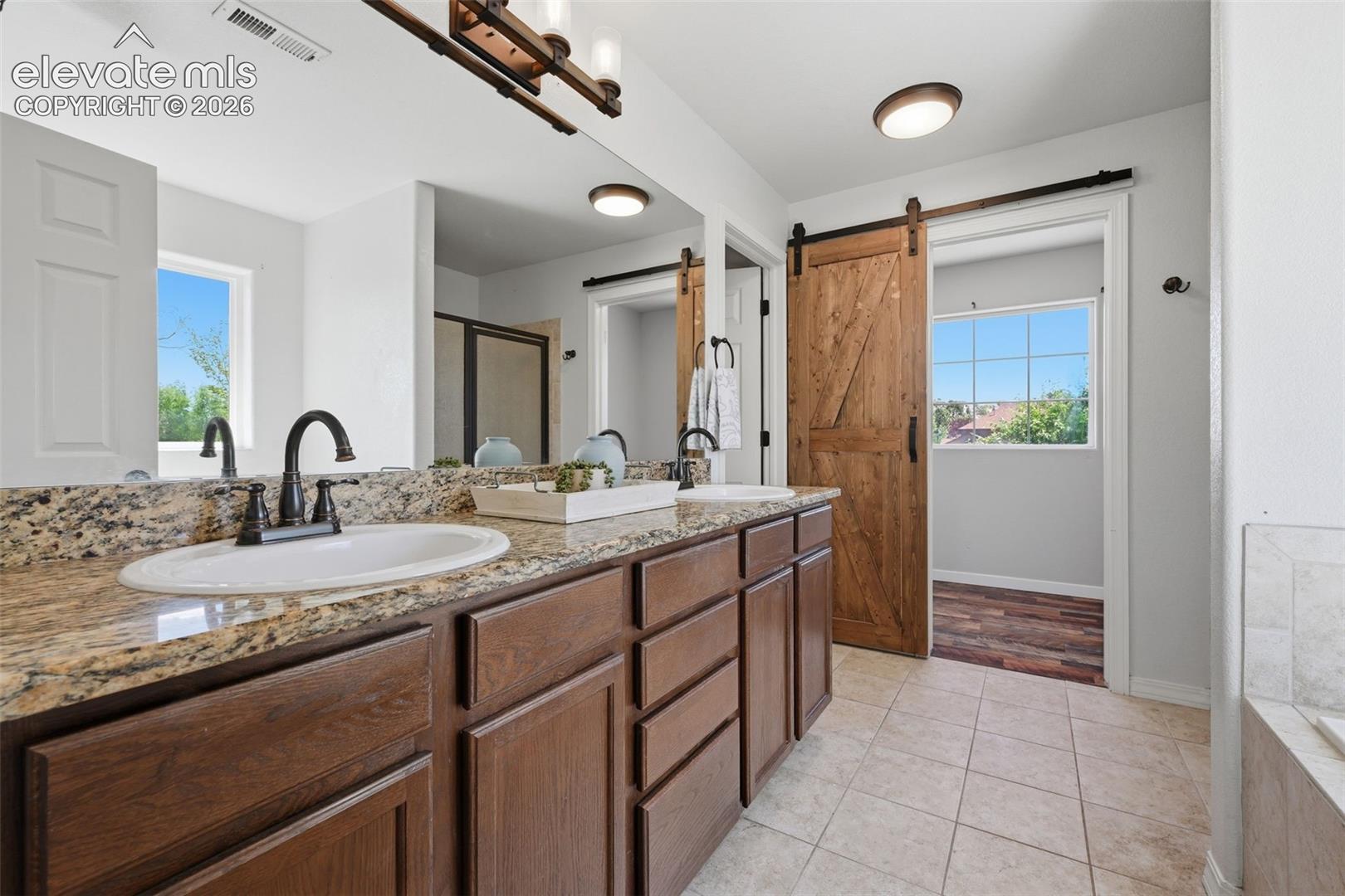 Granite counters in the spacious master bath!