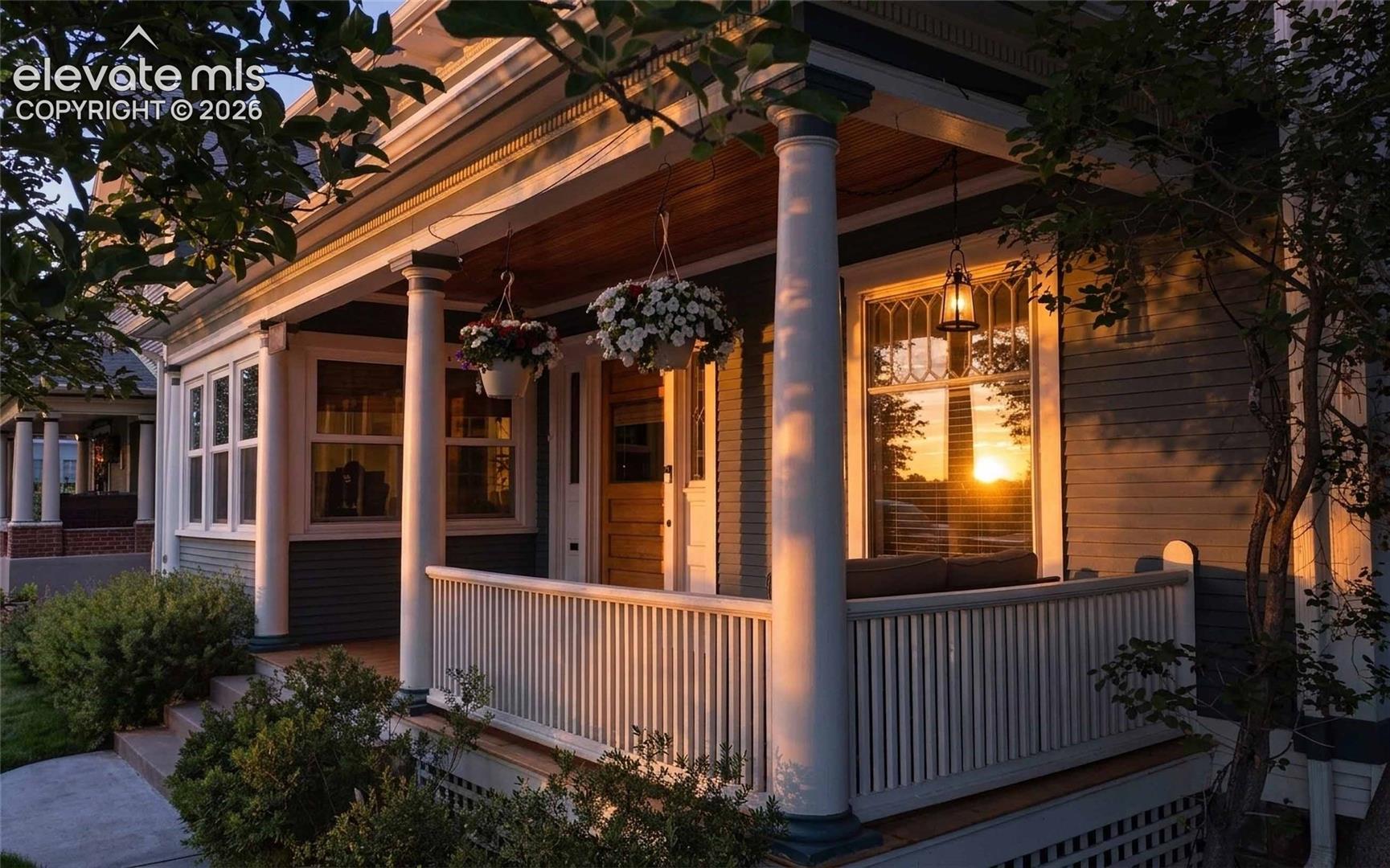 Wide front porch for enjoying sunset evenings