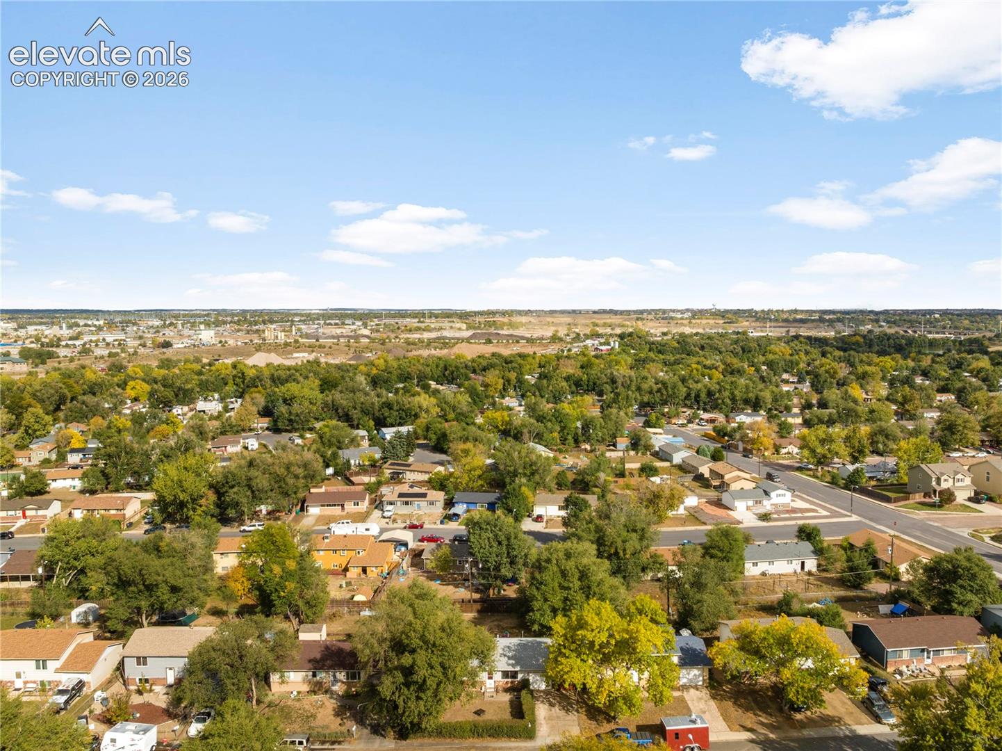 Aerial view of back of structure facing east