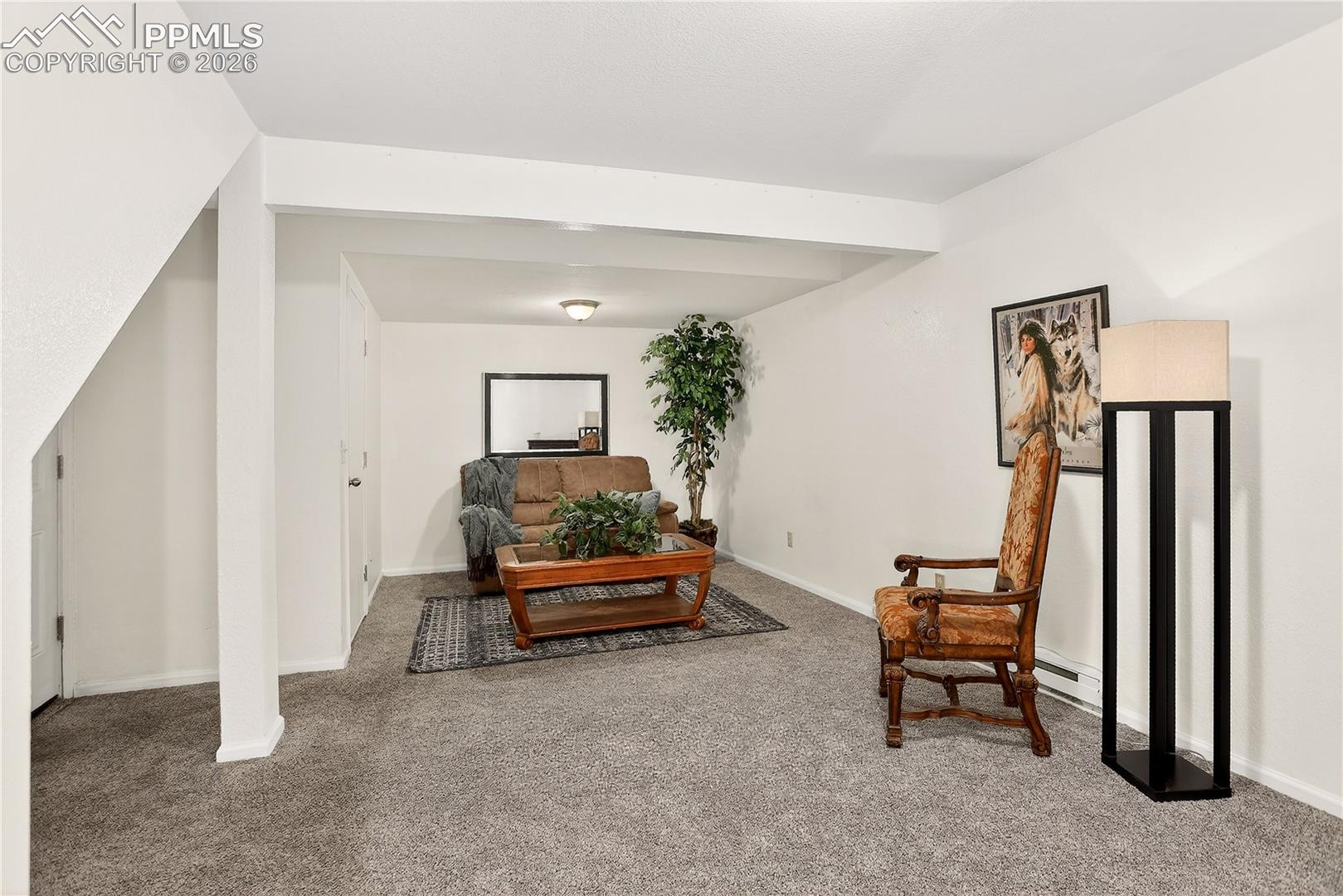 Spacious family room in basement