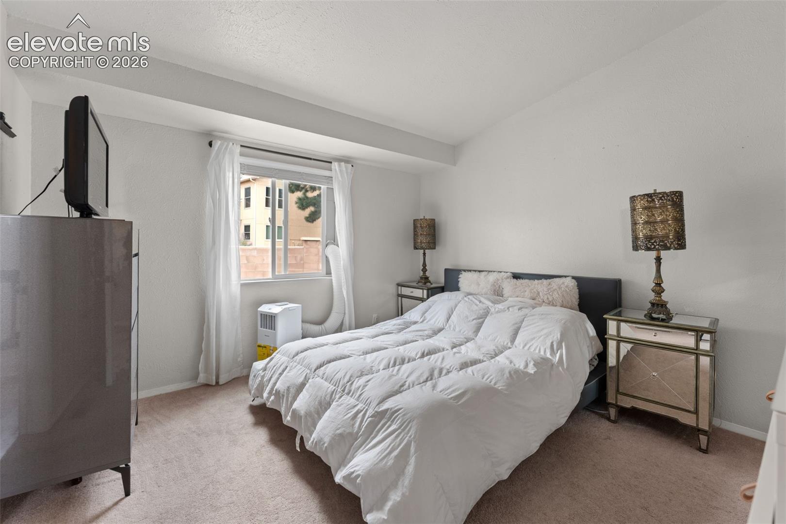 Wall-to-wall carpeting with a bright window