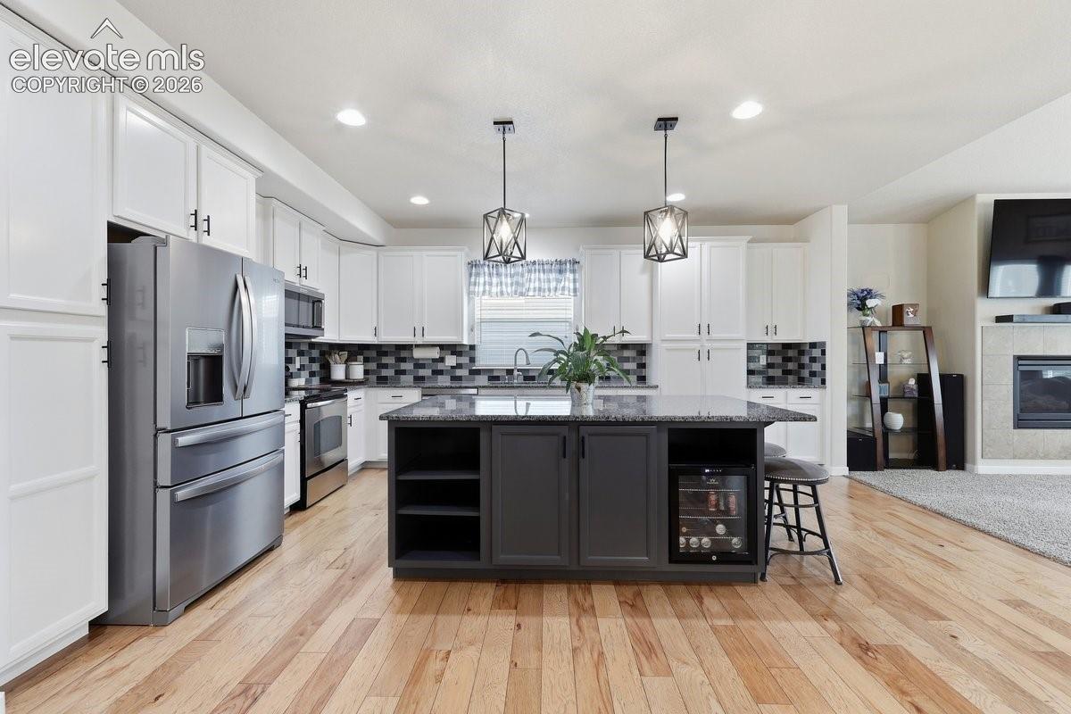 designer kitchen with accent island