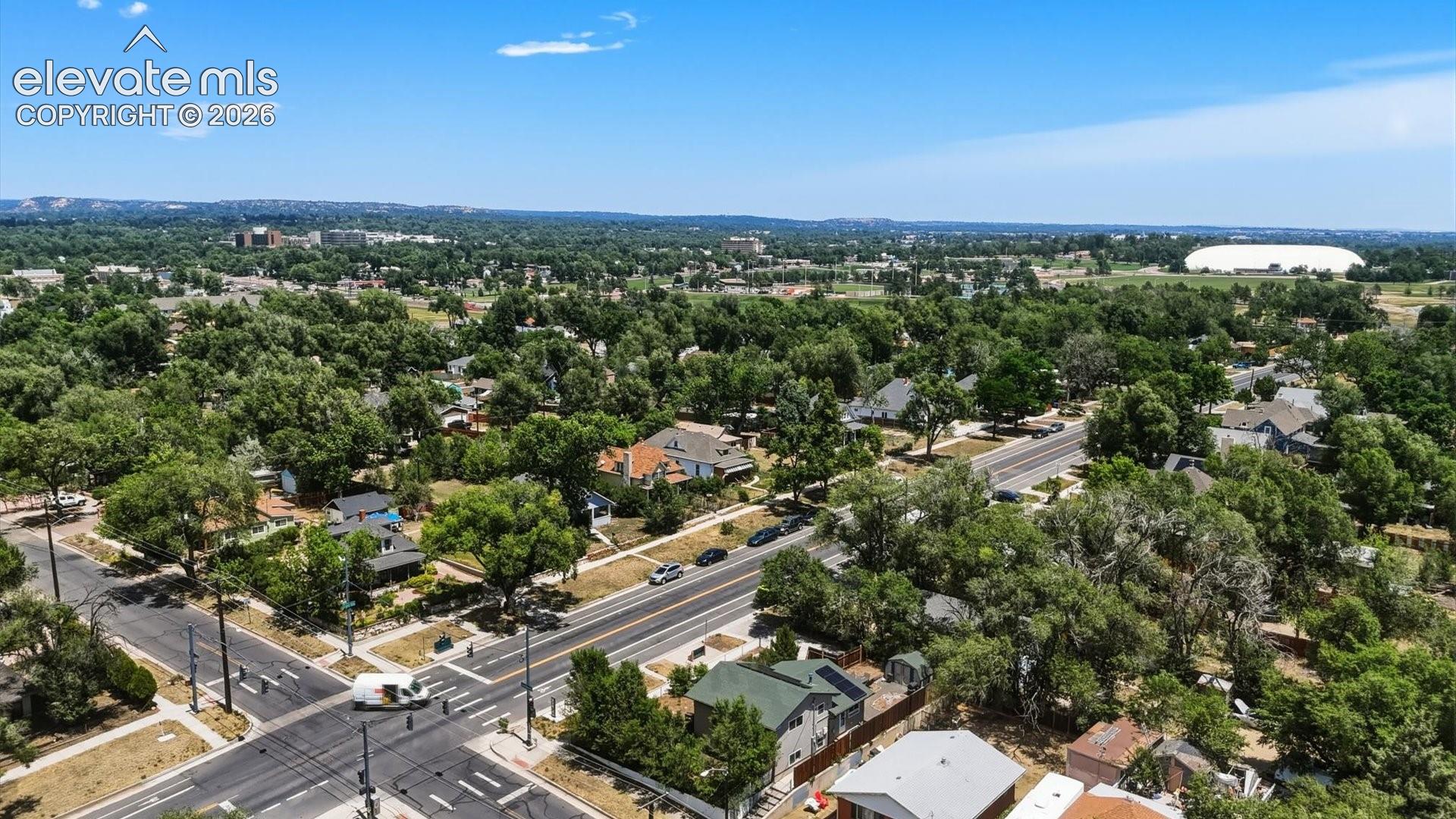 Aerial view of the quiet, peaceful neighborhood.
