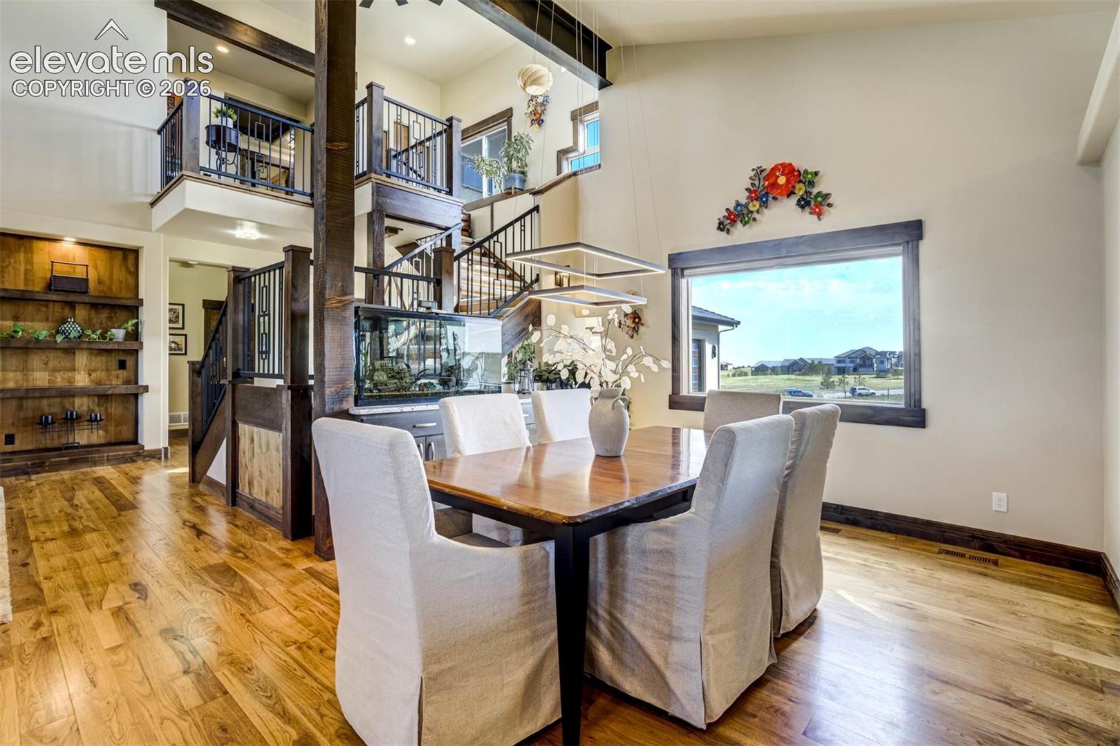 Formal dining features built-in buffet with sink