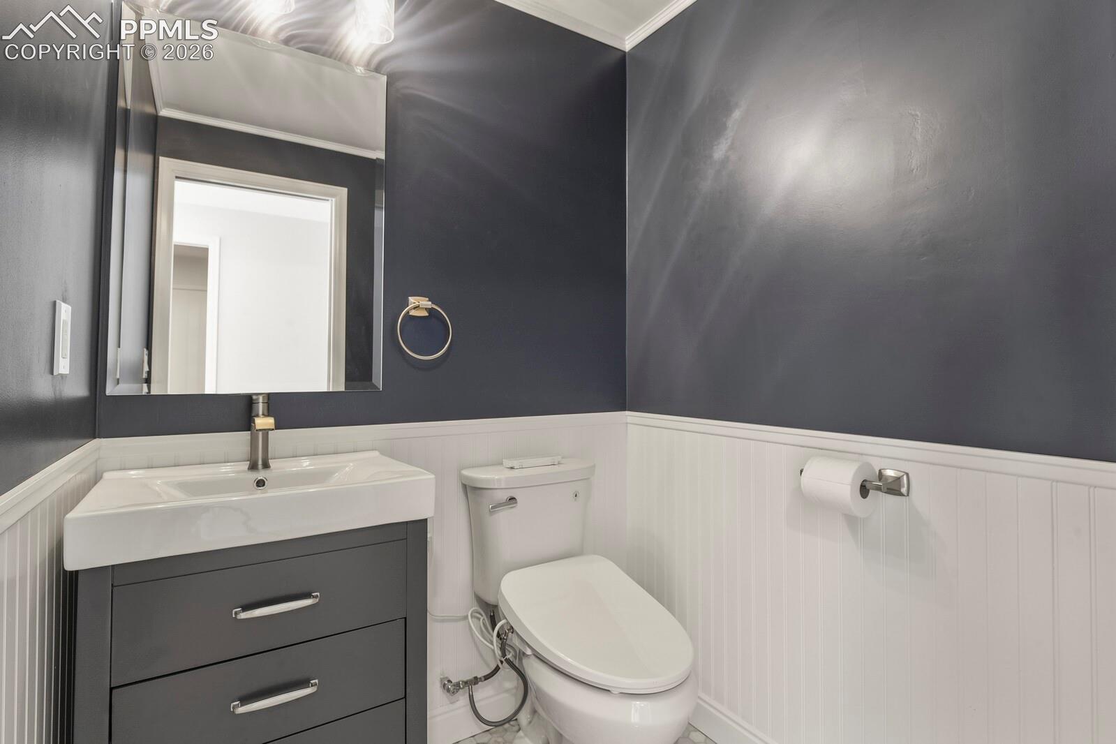 Contemporary 1/2 bathroom on the main level perfect for guests