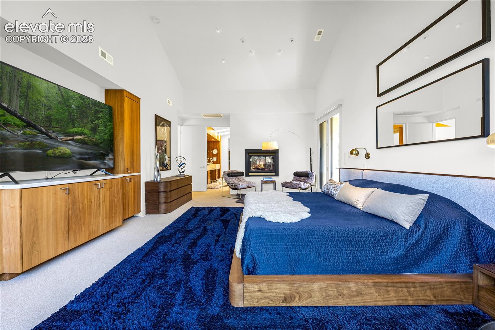 Vaulted ceiling & dual sided fireplace