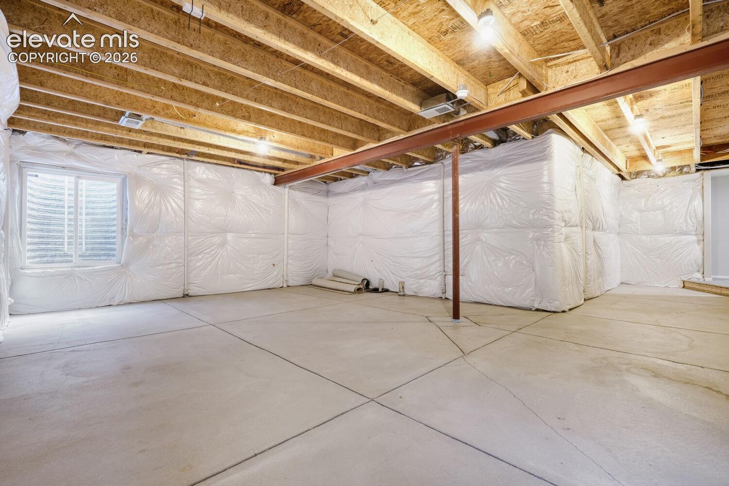 unfinished basement with rough in for bathroom