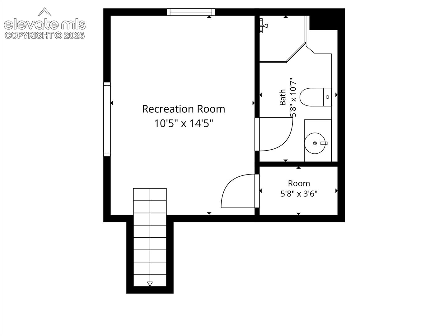 Secondary Bedroom & Bath or Rec Room