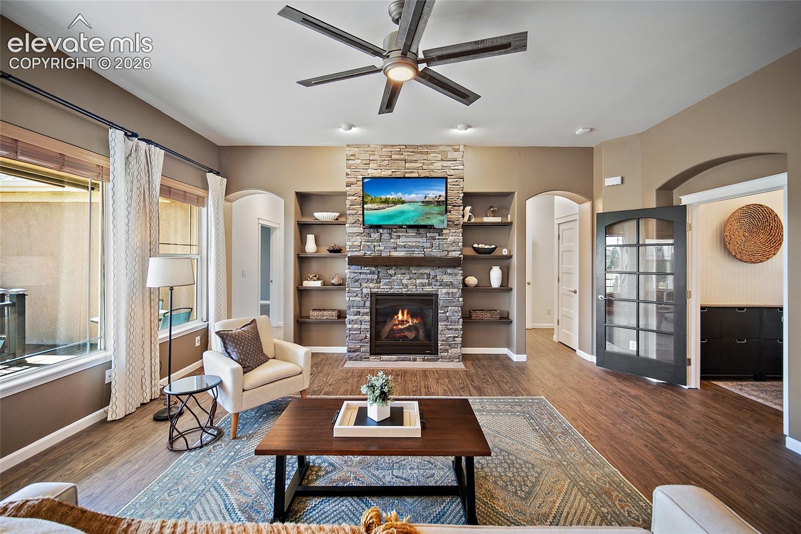Custom fireplace and shelves - custom lightings