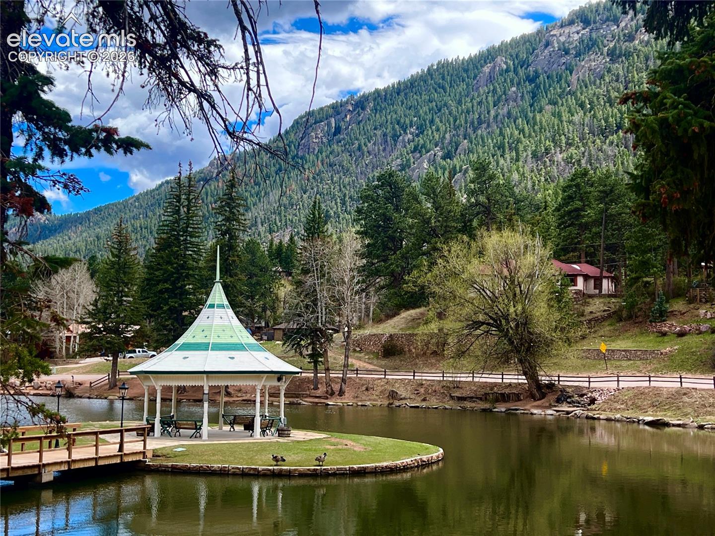 Gazebo and pond located im Green Mtn Falls