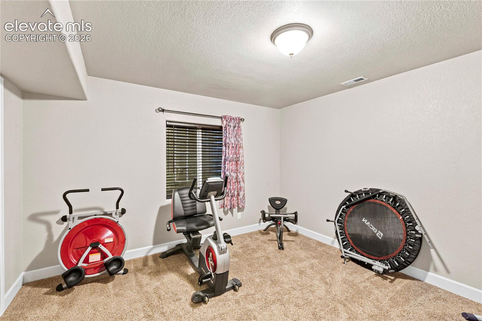 Bedroom #5 in basement being used as an exercise room 