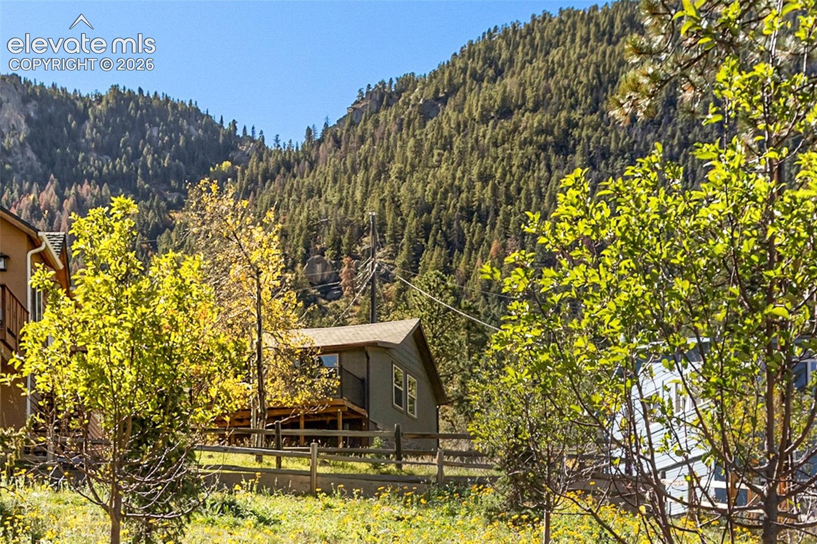 View of cabin from tree park.
