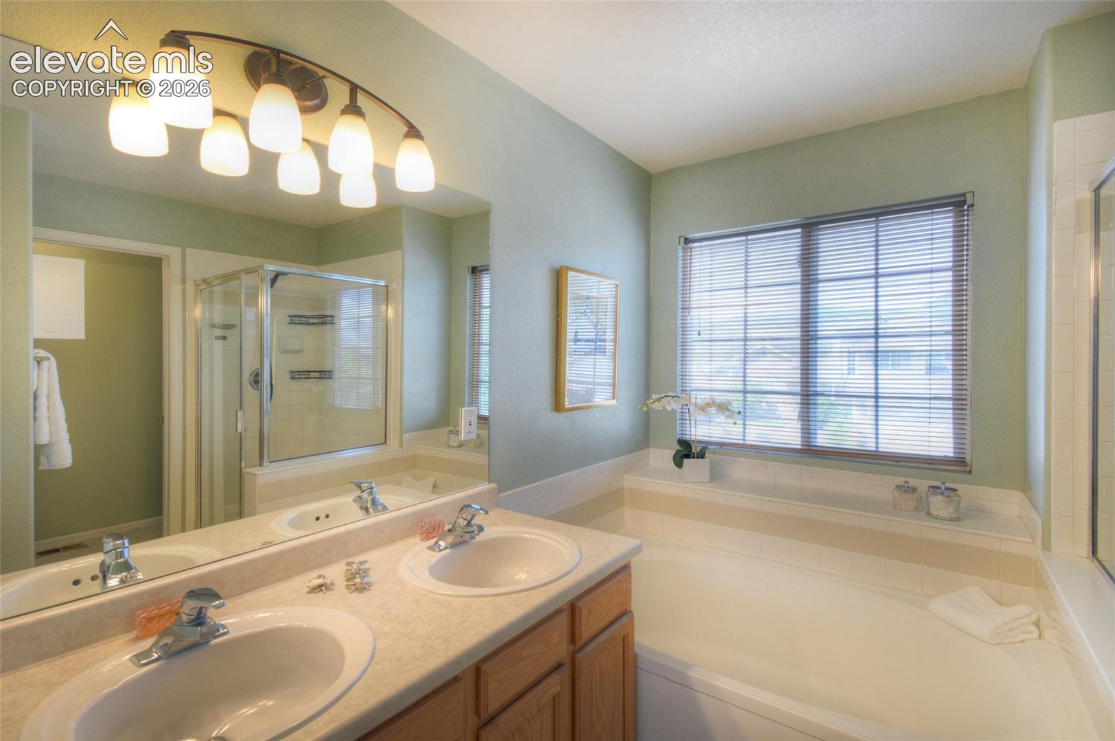 Double sinks and a soaking tub to relax in at the end of the day!