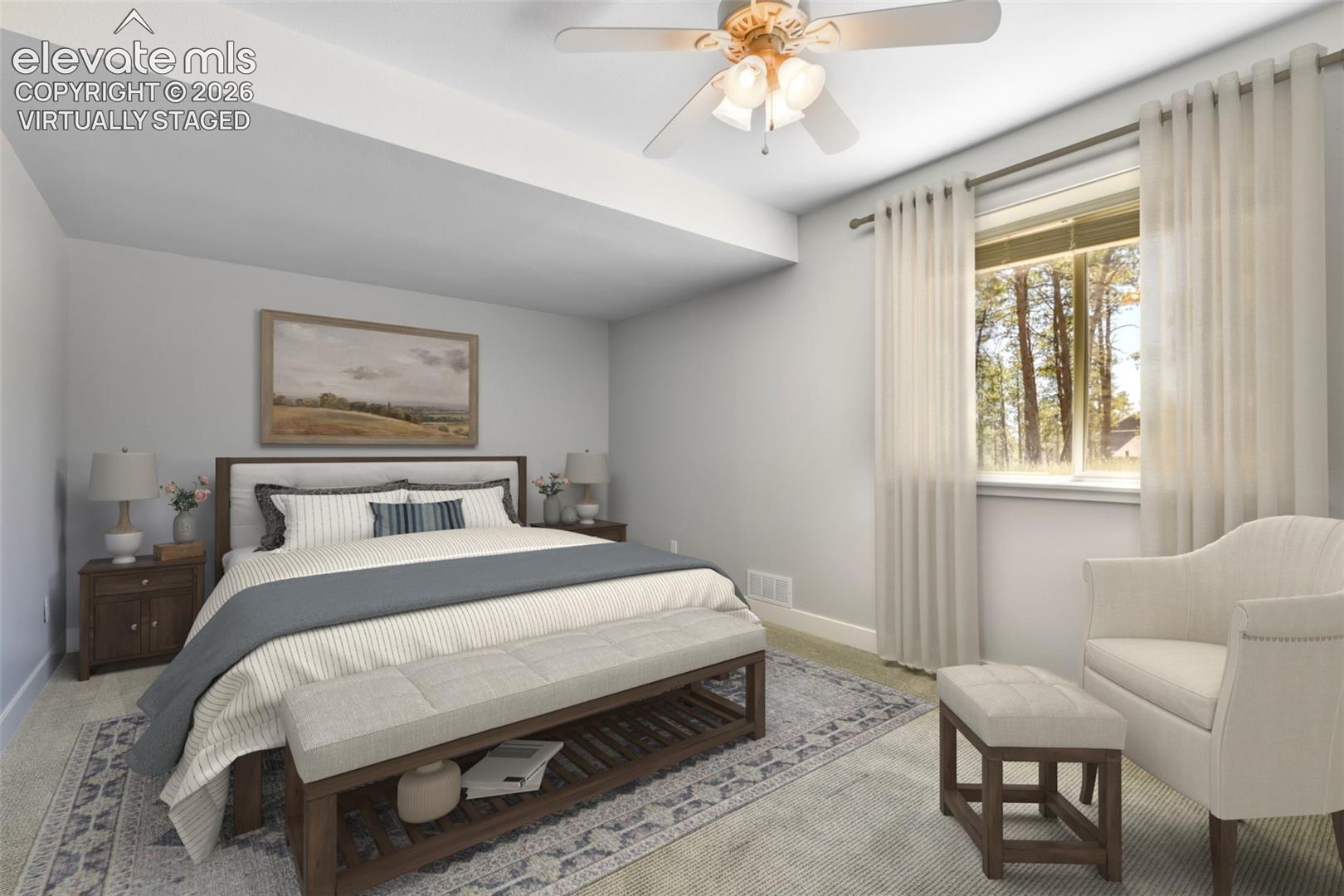 Basement bedroom virtually staged