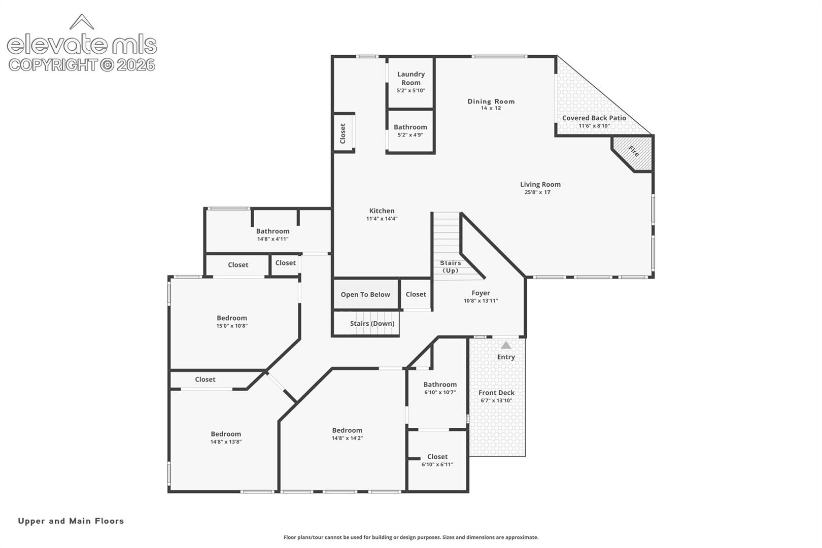 This floorpan represents the upper level and main level.