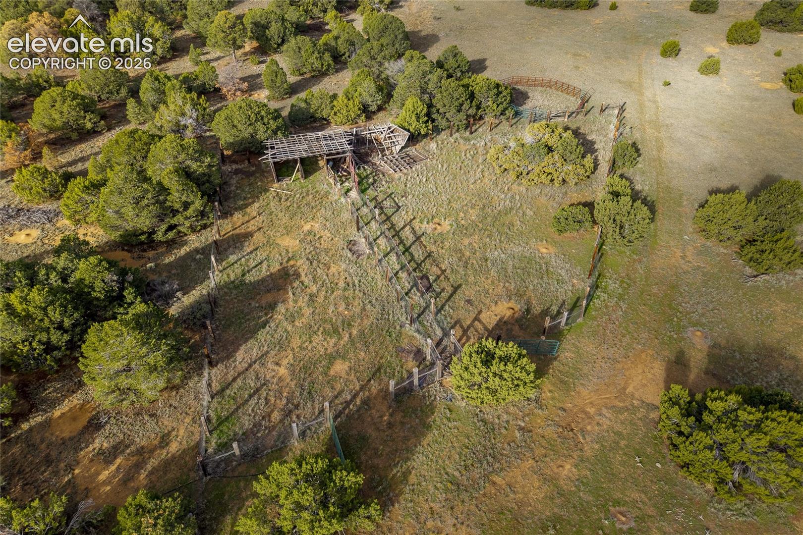 Expansive acreage featuring mature trees, perimeter fencing, and an established structure for livestock management