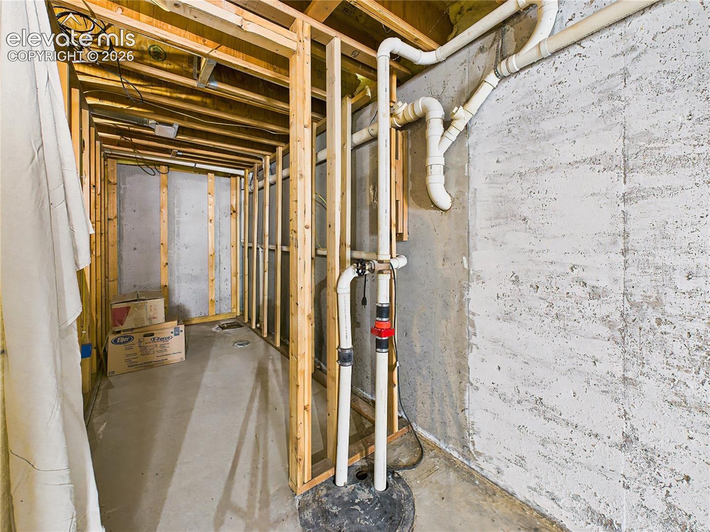 Roughed in bath for future basement expansion.