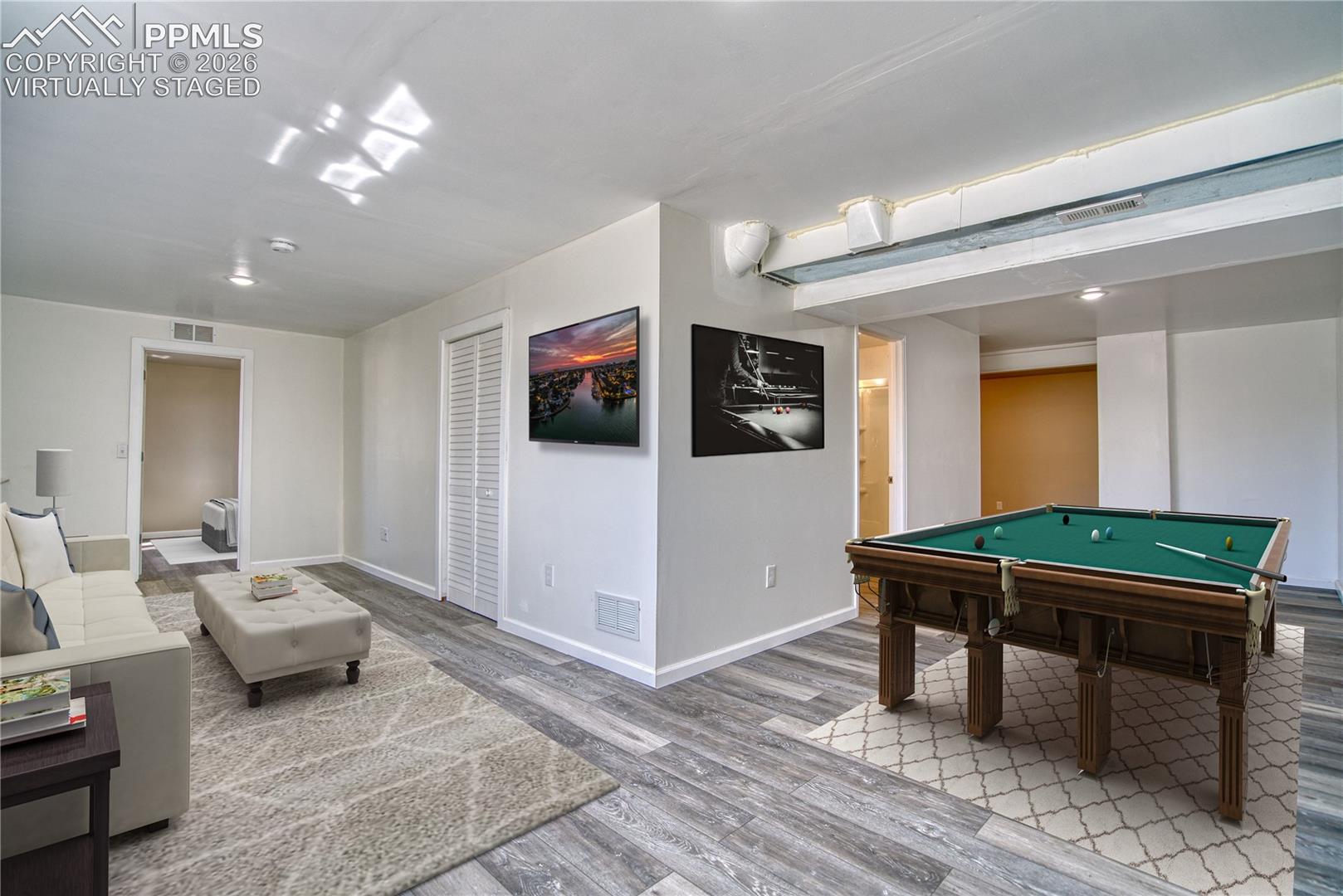 Family Room in basement - virtually staged