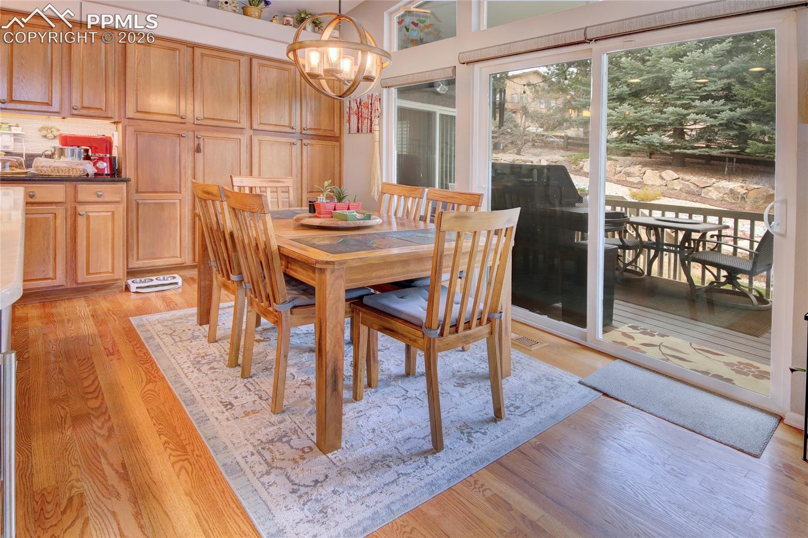 Kitchen breakfast area, built in pantry, and walk out to trex deck
