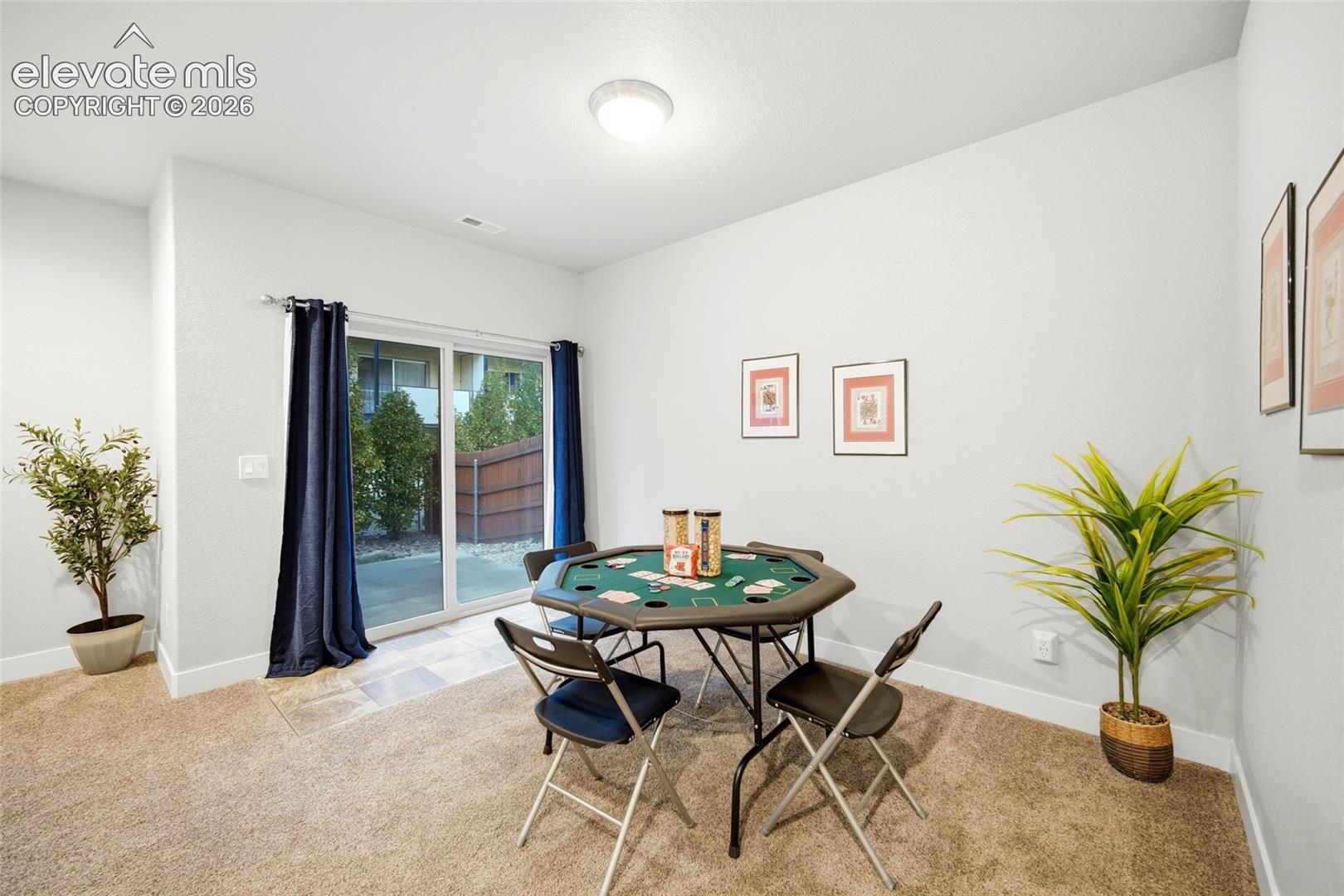 Basement game area with walkout door