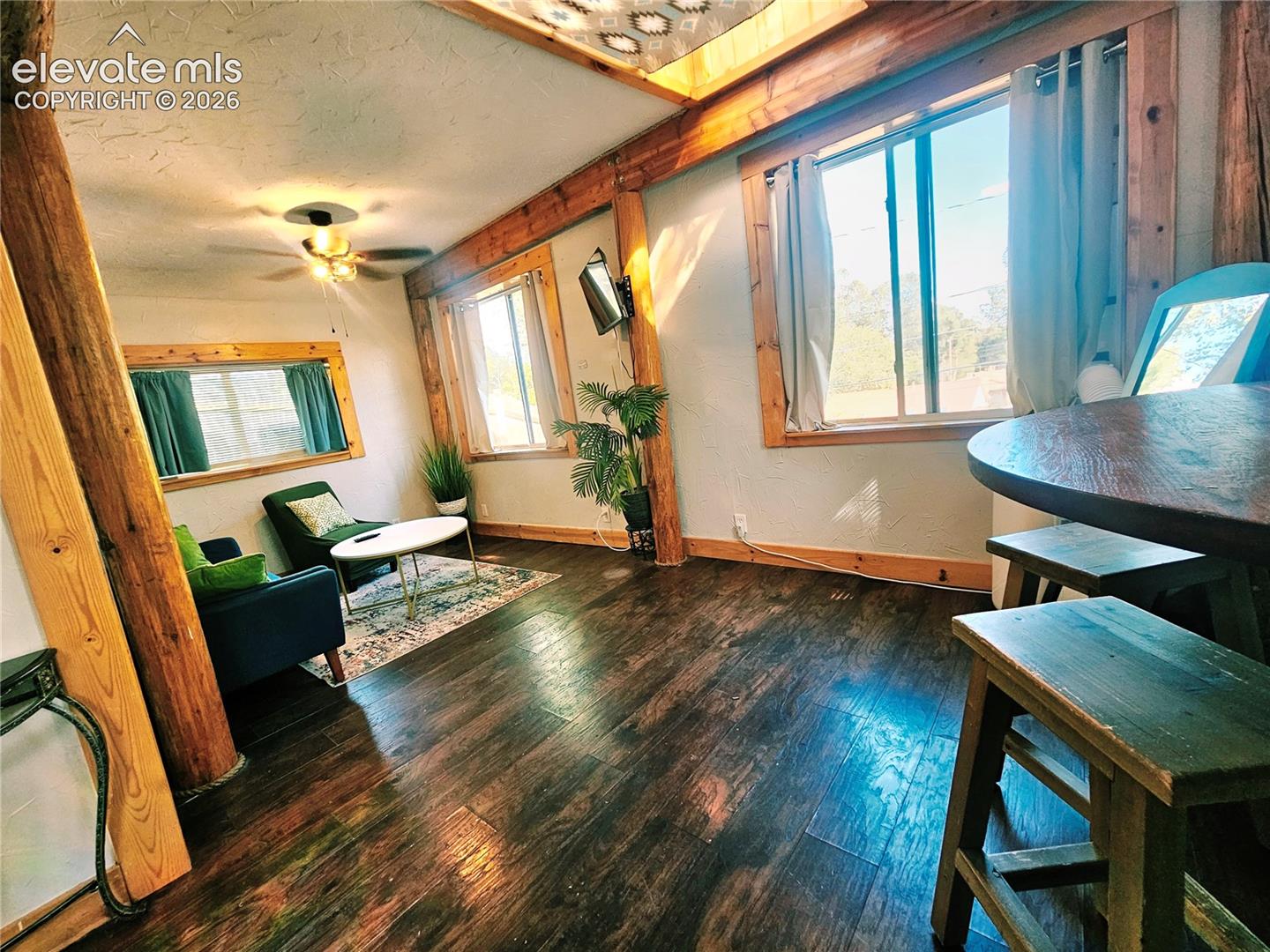 Exposed wood beams and columns