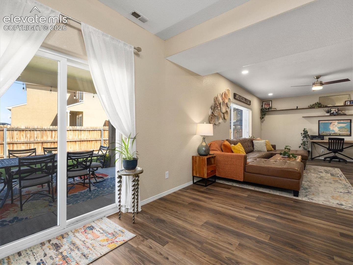 LVP flooring throughout, recessed lighting, and a ceiling fan