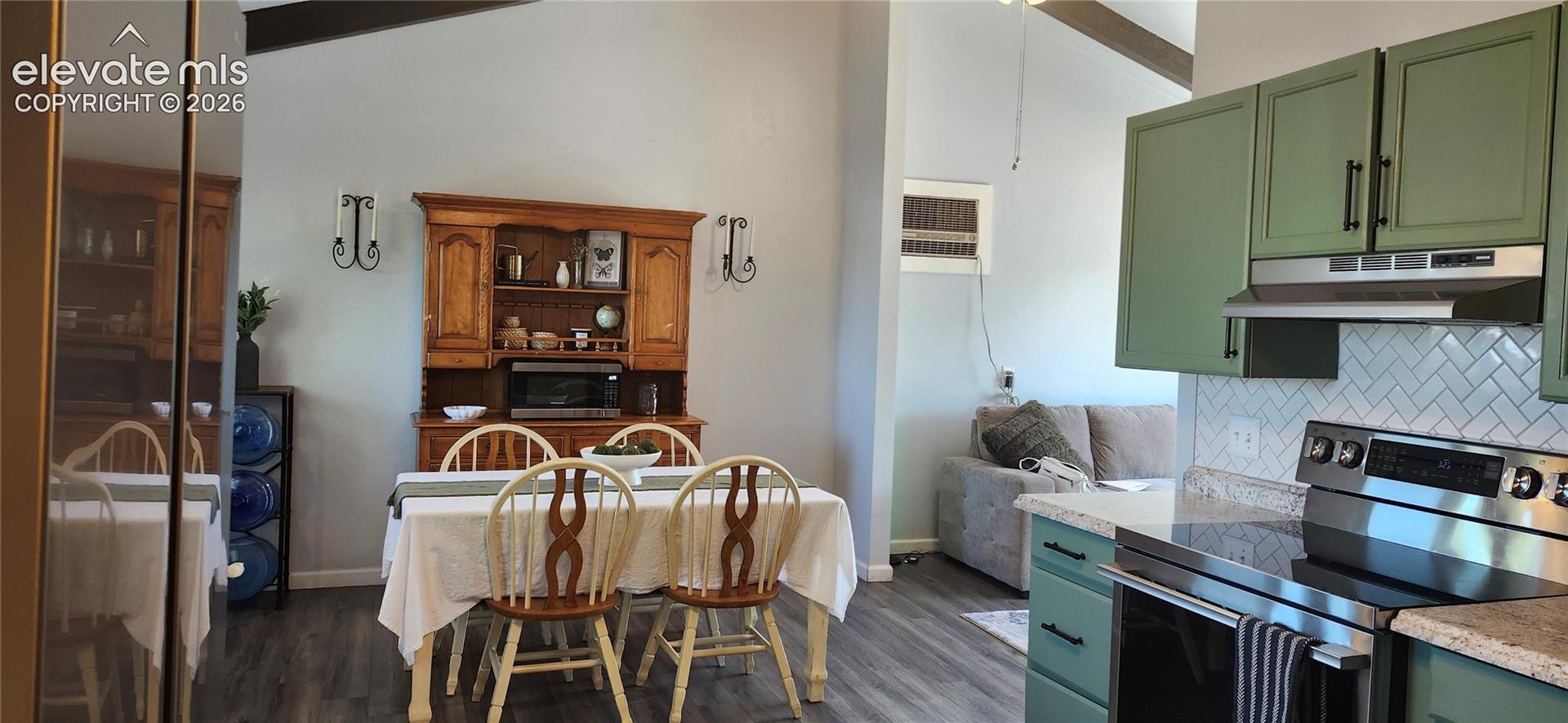 view from kitchen to dining area