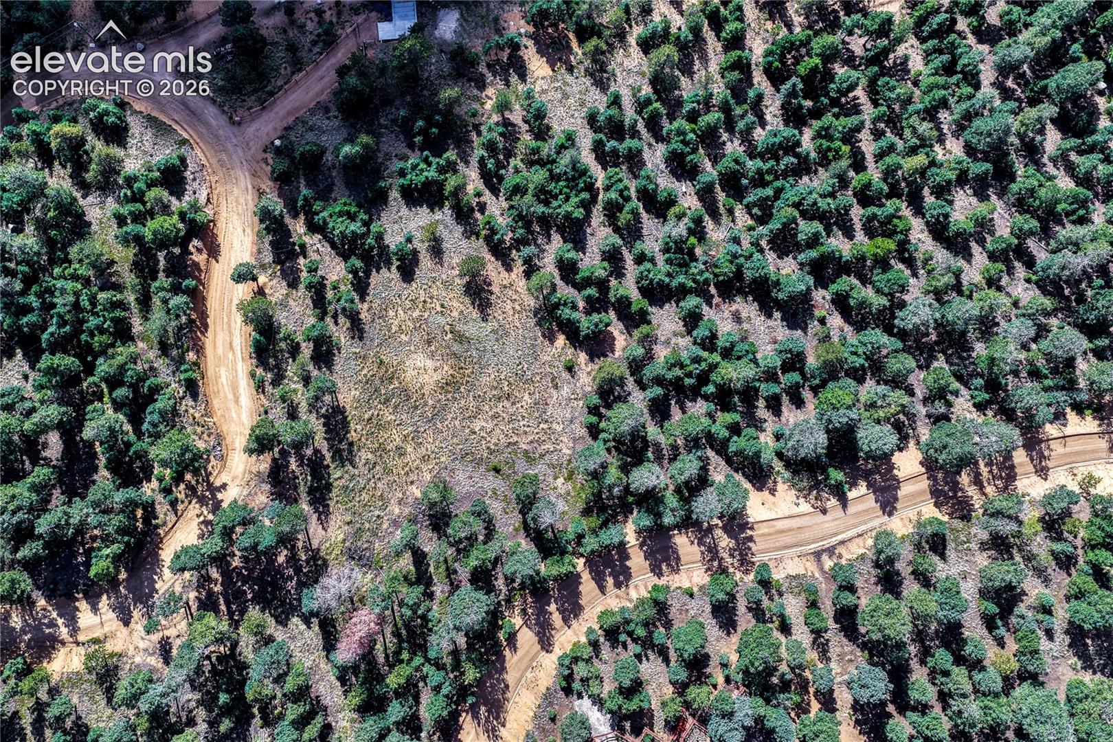 Overhead view of the meadow and road access