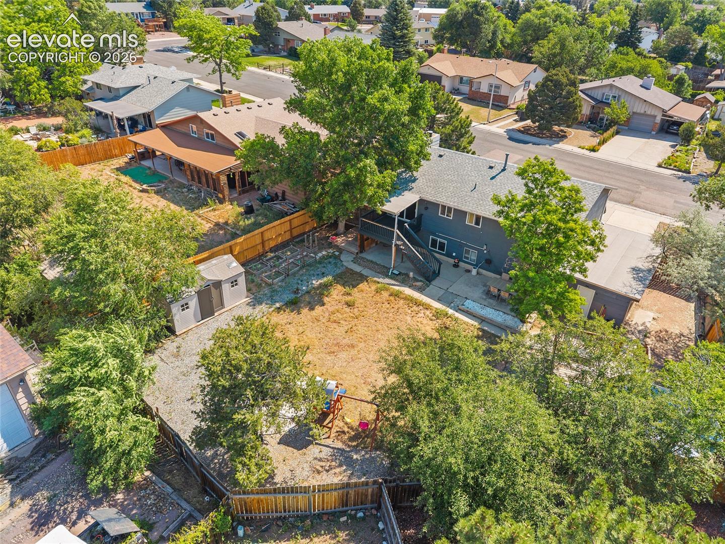 Aerial view of back of structure.