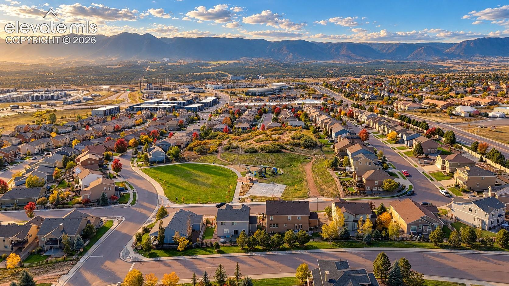 Expansive residential neighborhood with varied architectural styles