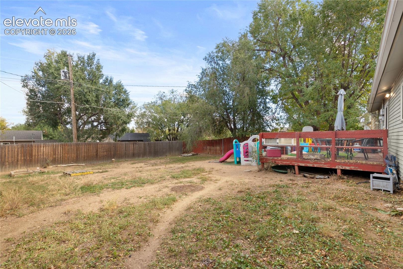 Fully fenced in back yard with gate access to fenced front yard and the back garage entrance