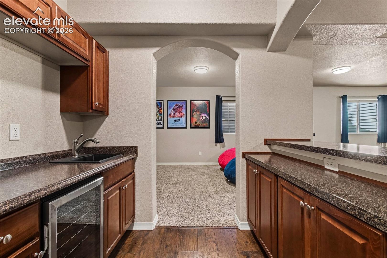 Basement Wet Bar with Mini Fridge