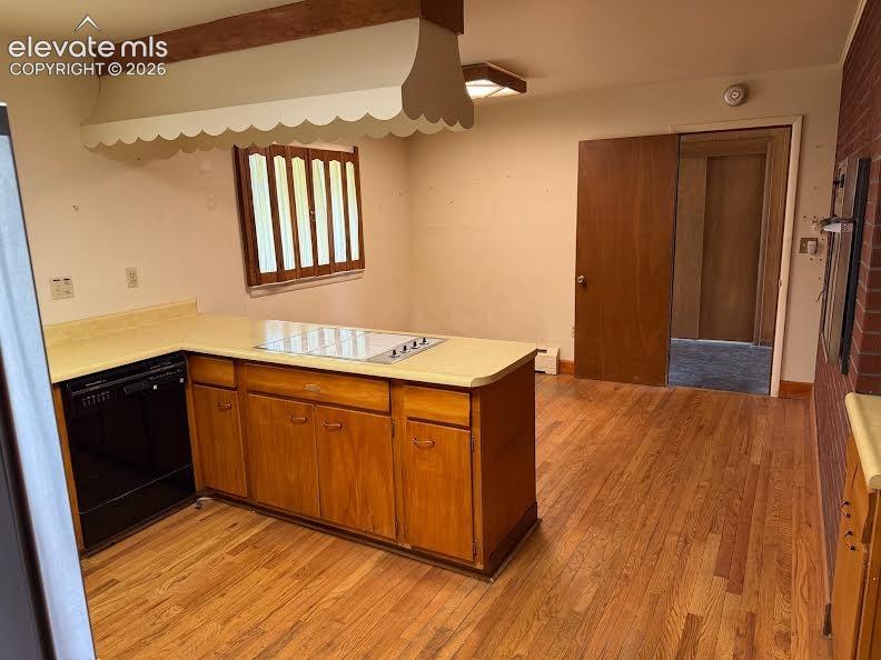 Kitchen looking into dining area