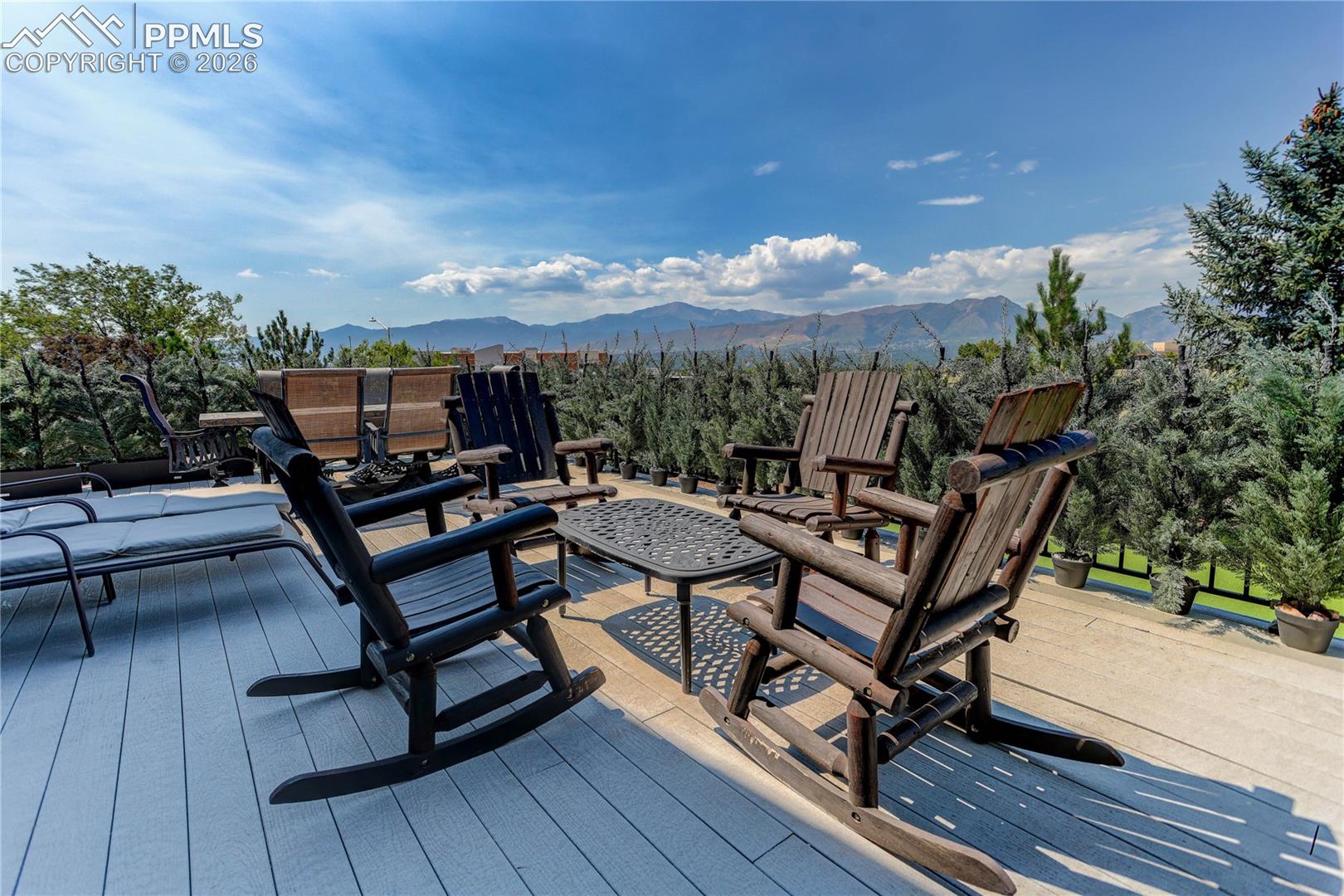 Oversized deck showcasing mountains