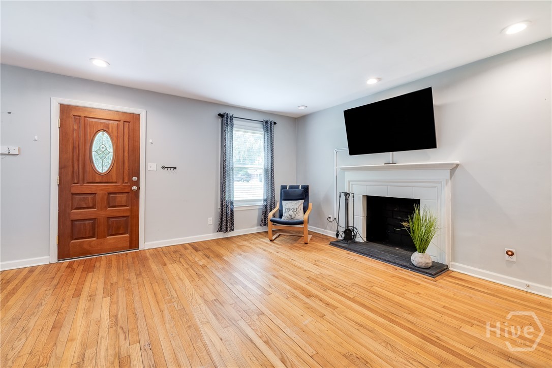 Working wood burning fireplace